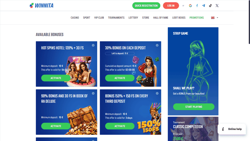 Testimonianza del sito Winnita Casino